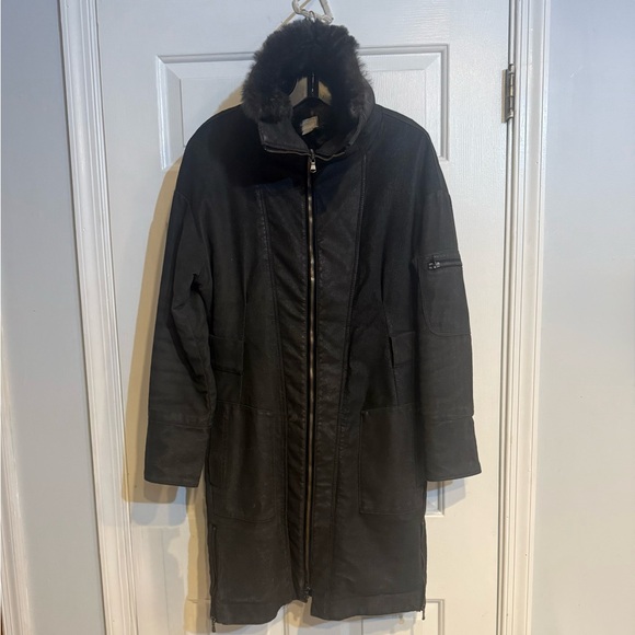 Transit Par Such Black Leather Fur-Lined Coat  ~ Size 2 - Picture 1 of 16